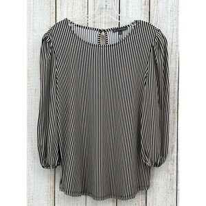 Adrianna Papell Striped Blouse Size‎ Medium Black & Cream Stripe 3/4 Sleeve NWT
